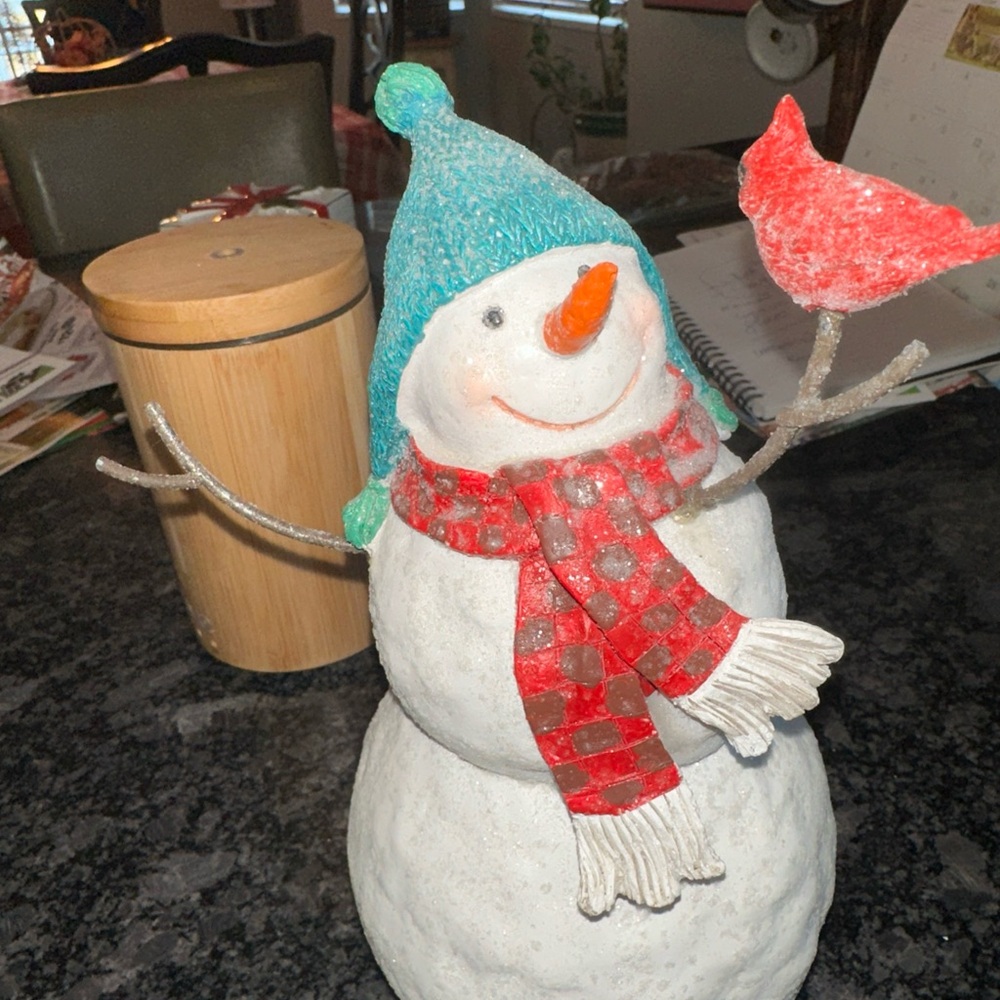 Melrose Imports Cheerful Snowman with Red Scarf and Teal Hat